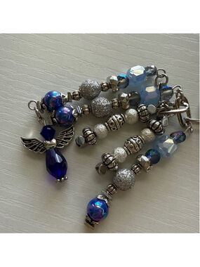 NEW Blue Angel Bag Charm Keychain Handmade Crystal Beaded One of a Kind (#29)